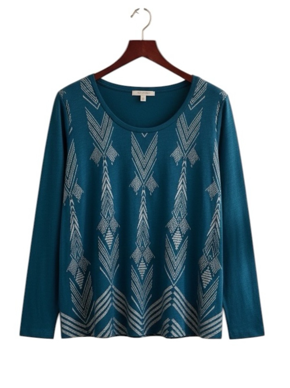 Addition Elle Turquoise Silver Metallic Graphic Long Sleeve Top Plus Size 3X